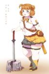  :d between_breasts big_belly blue_eyes blush breasts brown_hair fat hasebe_shikiri katana large_breasts looking_at_viewer open_mouth pomodori rock school_uniform shinken!! short_hair smile solo star star-shaped_pupils strap_cleavage sword symbol-shaped_pupils thick_thighs thigh_strap thighs two_side_up weapon 