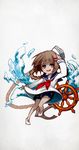  braid brown_hair deemo full_body girl_(deemo) highres invite_(deemo) official_art sailor salute shorts smile solo twin_braids 