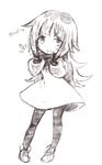  blush_stickers deemo double_v dress full_body girl_(deemo) long_hair looking_at_viewer monochrome pantyhose sketch smile solo standing trutsmn v 