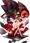 capelet chessboard crown deemo deemo_(character) fencing friction_(deemo) girl_(deemo) harrymiao height_difference high_heels highres rapier song_name sword weapon white_legwear 
