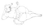  ? anthro big_breasts big_butt breasts butt cat catti_(deltarune) clothing deltarune ear_piercing feline female hair looking_at_viewer looking_back lying mammal monochrome on_side outta_sync overweight overweight_female panties phone piercing shirt simple_background sketch thick_thighs underwear video_games white_background wide_hips 