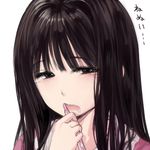  black_hair brown_eyes brushing_teeth geppewi houraisan_kaguya long_hair lowres open_mouth sleepy solo toothbrush touhou 