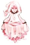  bad_id bad_pixiv_id cloak deemo fukiyu_(fhxyhky) hood jewelry mask masked_lady_(deemo) pendant petals pink skirt skirt_lift solo watch 