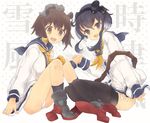  alternate_legwear anchor background_text black_hair black_legwear brown_hair character_name dress gradient_hair hat headgear holding_hands kantai_collection looking_at_viewer mini_hat multicolored_hair multiple_girls neckerchief oluha open_mouth panties pantyshot pantyshot_(sitting) sailor_collar sailor_dress seamed_legwear shirt short_hair short_hair_with_long_locks side-seamed_legwear sitting thighhighs tied_shirt tokitsukaze_(kantai_collection) underwear white_panties yellow_neckwear yukikaze_(kantai_collection) 