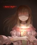  bad_id bad_pixiv_id bare_shoulders blackr brown_hair closed_eyes deemo dress girl_(deemo) highres nail_polish reflection_(mirror_night)_(deemo) shining solo song_name wide_sleeves 
