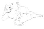  ? anthro big_breasts big_butt breasts butt cat catti_(deltarune) clothed clothing deltarune ear_piercing feline female greyscale hair line_art looking_at_viewer looking_back lying mammal monochrome on_side outta_sync overweight overweight_female panties phone piercing simple_background sketch solo thick_thighs topless underwear video_games white_background wide_hips 