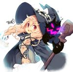  blonde_hair braid chain demon hair_ornament hat iroyopon original red_eyes skull skull_hair_ornament smile staff witch witch_hat 