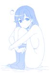  blue breast_press breasts himura_kiseki kantai_collection large_breasts leg_hug monochrome nude socks solo ushio_(kantai_collection) 