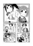  2girls arms_behind_back blazer clenched_hands comic commentary glasses greyscale hair_ornament hairpin jacket loose_cravat minami_(colorful_palette) monochrome multiple_girls necktie o_o original ponytail school_uniform shaded_face sleeves_folded_up translated twintails 
