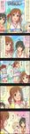  5koma ahoge bags_under_eyes black_hair blonde_hair breasts brown_eyes brown_hair character_name cinderella_girls_gekijou cleavage colorized comic hair_over_one_eye highres idolmaster idolmaster_cinderella_girls kohinata_miho large_breasts long_image medium_breasts multiple_girls official_art shirasaka_koume short_hair sportswear sweatband tall_image tennis_uniform totoki_airi track_uniform translated twintails 