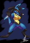  blue_fur breasts canine female fur hi_res looking_at_viewer lucario mammal navel nintendo nipples pok&eacute;mon pose red_eyes shnider solo spikes spread_legs spreading standing video_games 