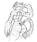  2015 butt feline flexing guoh kung_fu_panda looking_back mammal master_tigress monochrome muscles sketch standing tiger toned 
