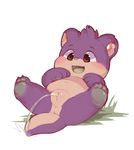  anthro anus bear blush canine cat churoe claws cub feline female fur grass hindpaw hybrid kantra lying mammal mustelid on_back open_mouth otter outside pawpads paws peeing plain_background purple_fur pussy smile solo spread_legs spreading tongue tuft urine white_background young 