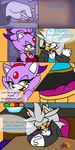  anthro blaze_the_cat breasts chacumera chest_tuft clothed clothing comic duo english_text feline female fur half-closed_eyes hedgehog inside male mammal open_mouth outside silver_the_hedgehog smile sonic_(series) text tongue tuft 