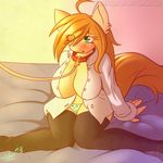  2015 anthro blonde_hair breasts clothing collar equine fan_character friendship_is_magic green_eyes hair horse leash mammal my_little_pony one_eye_closed panties pony silverfox057 underwear wink 