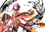  bare_shoulders black_legwear breasts center_opening cleavage detached_sleeves elbow_gloves fingerless_gloves gloves guilty_crown hair_ornament hairclip highres long_hair mura_chidori navel open_mouth pink_hair red_eyes small_breasts solo thighhighs twintails yuzuriha_inori 