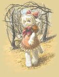  barefoot brown_eyes canine dog female forest fur hair kemono mammal ribbons tree white_fur white_hair 外竹 