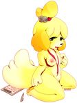  animal_crossing bell black_nose breasts canine dog eyelashes female fur hair isabelle_(animal_crossing) mammal nintendo nipples nude pawpads paws purochen sitting solo video_games white_fur yellow_fur 