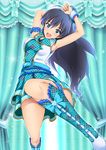  black_hair blue_eyes check_my_note fang ganaha_hibiki idolmaster idolmaster_(classic) idolmaster_one_for_all long_hair maruwa_tarou open_mouth plaid ponytail smile solo 