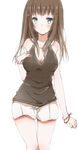  aqua_eyes bad_id bad_pixiv_id bare_arms bare_shoulders blush bracelet breasts brown_hair cleavage collarbone hair_ornament hairclip hiro_(hirohiro31) jewelry long_hair medium_breasts original shirt shorts sleeveless sleeveless_shirt solo 