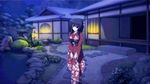  animated animated_gif black_hair extra_eyes japanese_clothes kimono monster_girl moon multiple_eyes red_eyes solo spider spider_girl spider_web transformation web 