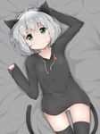 animal_ears aqua_eyes artist_request hood hoodie long_sleeves looking_at_viewer lying moriya_ma on_back pussy sanya_v_litvyak short_hair silver_hair solo strike_witches tail thighhighs uncensored 