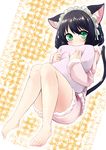 animal_ears bad_id bad_pixiv_id barefoot black_hair cat_ears cat_tail cyan_(show_by_rock!!) green_eyes highres nekobaka short_hair show_by_rock!! solo tail 