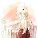  fujiwara_no_mokou half-closed_eyes long_hair lowres mokoiscat no_hair_bow outstretched_arms red_eyes solo torn_clothes torn_sleeves touhou very_long_hair white_hair 