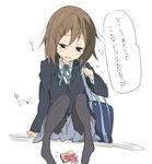  bag brown_eyes brown_hair core_(mayomayo) hirasawa_yui k-on! pantyhose sakuragaoka_high_school_uniform school_bag school_uniform short_hair sitting 