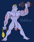  2015 abs belt biceps big_muscles big_penis blu3danny flaccid flexing lifting looking_at_viewer machoke male muscles nintendo nipples nude pecs penis pok&eacute;mon red_eyes smirk thick_penis toned vein veiny_penis video_games 