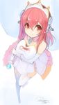  blush breasts cleavage headphones large_breasts long_hair looking_at_viewer minoa_(lastswallow) nitroplus pink_hair red_eyes smile solo super_sonico thighhighs 