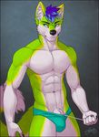  abs biceps blue_eyes canine clothing dog feralise husky mammal muscles pecs swimsuit 
