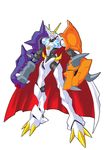  armor bandai cape digimon fangs full_armor horns no_humans omegamon royal_knights simple_background solo 