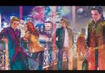  4boys avengers blonde_hair blue_jacket bomber_jacket casual cityscape clint_barton hawkeye_(marvel) hideono6 jacket letterboxed loki_(marvel) marvel multiple_boys natasha_romanoff red_hair steve_rogers thor_(marvel) 