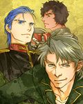  3boys blue_eyes blue_hair brown_hair garsky_zinobaev grey_hair gundam gundam_lost_war_chronicles jake_guns ken_bederstadt military_uniform multiple_boys redelta scar uniform 