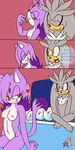  &lt;3 areola blaze_the_cat breasts chacumera comic duo english_text eyes_closed feline female half-closed_eyes hedgehog looking_back male male/female mammal nipples nude silver_the_hedgehog smile sonic_(series) text tongue tongue_out 