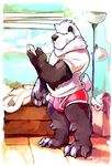  bear bed bulge cellphone clothing inside iphone male mammal panda phone shirt super-tuler tairu underwear yellow_eyes 