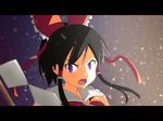 angry anime_coloring bare_shoulders black_hair blurry bow cato_(monocatienus) d: depth_of_field gohei hair_bow hair_ribbon hair_tubes hakurei_reimu letterboxed looking_at_viewer open_mouth purple_eyes ribbon short_hair_with_long_locks sidelocks solo touhou v-shaped_eyebrows 