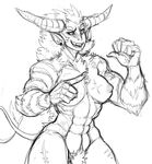  2015 anthro anthrofied breasts female guoh hair horn monster_hunter muscles nipples plain_background rajang scar sketch smile stripes teeth video_games white_background 