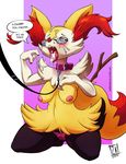 2015 anthro begging begging_pose braixen breasts clothing collar cum cum_in_mouth cum_inside cum_on_face english_text eyewear female glasses leash nintendo nipples open_mouth panties petplay pok&eacute;mon pussy_juice roleplay solo text tongue tongue_out underwear video_games zwitterkitsune 