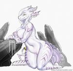  anthro big_breasts breasts dragon female hair horn looking_at_viewer nipples nude scalie solo taihab voluptuous xinith 