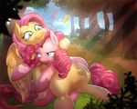  2015 blue_eyes cloud duo earth_pony equine female feral fluttershy_(mlp) friendship_is_magic grass hair horse leaves long_hair mammal mrscurlystyles my_little_pony outside pegasus pink_hair pinkie_pie_(mlp) pony smile tree vest_(artist) wings 