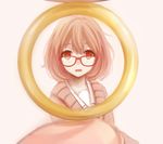  cardigan glasses jewelry kuriyama_mirai kyoukai_no_kanata miki_(applemu) pink_hair red-framed_eyewear ring school_uniform solo 
