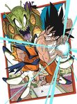  abs alien antennae bald barefoot battle black_hair dougi dragon_ball dragon_ball_(classic) duel energy_ball gashi-gashi green_skin kamehameha multiple_boys open_mouth piccolo sharp_teeth son_gokuu spiked_hair teeth torn_clothes 