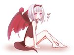  blush collar dragon_girl dragon_tail dragon_wings fake_horns michu_love open_mouth original purple_eyes short_hair silver_hair simple_background sitting solo tail white_background wings 