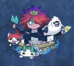  abbreviated_karakusa cat crossed_arms cup furoshiki ghost hair_over_one_eye hinoshin jibanyan keyboard_(computer) komasan mug multiple_arms multiple_tails open_mouth purple_lips skull sweat tablet_pc tail two_tails umi_(srtm07) whisper_(youkai_watch) youkai youkai_pad youkai_watch 