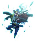  1girl amatera arachnemon armor black_hair blackwargreymon blonde_hair claws creature digimon digimon_adventure digimon_adventure_02 dragon gauntlets hat helmet horns jump jumping long_hair monster silver_hair sunglasses yellow_eyes 