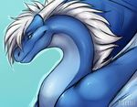  2015 blue_eyes dragon horn sketch smile solo tartii white_mane wings 
