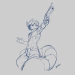  2015 clothed clothing gun half-dressed handgun male mammal ranged_weapon red_panda rei_vagan sketch solo topless weapon 