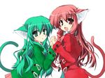  animal_ears cat_ears coat fang green_eyes green_hair holding_hands moe_(moeren) moeren multiple_girls otamon pink_eyes pink_hair ren_(moeren) tail 